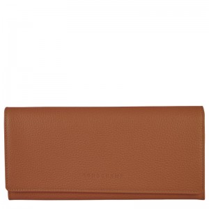 Caramel Brown Longchamp Le Foulonné Continental Women's Wallets | 35418-PJVY