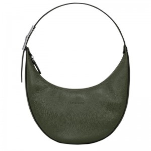 Khaki Longchamp Roseau Essential M Women's Hobo Bags | 04859-YKVD