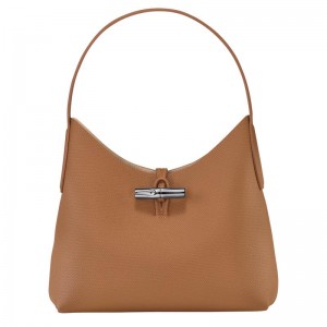 Natural Brown Longchamp Roseau M Women's Hobo Bags | 81459-TBEP