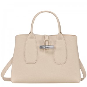 Paper White Longchamp Roseau M Women's Handbags | 58709-BUXF