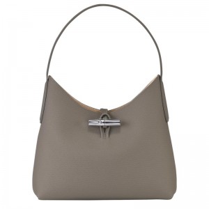 Turtledove Grey Longchamp Roseau M Women's Hobo Bags | 08947-BFDM