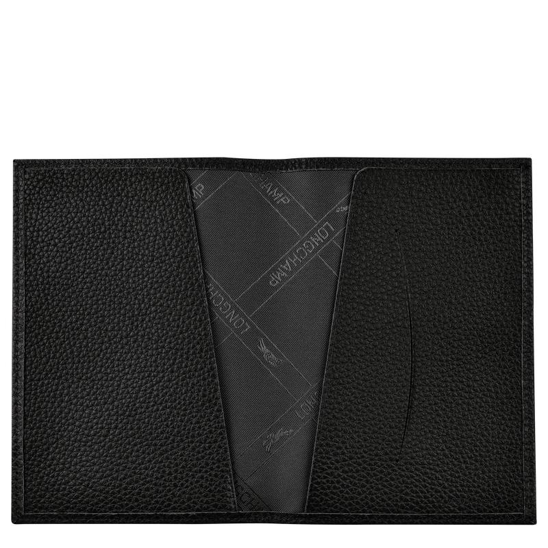 Black Longchamp Le Foulonné Passport cover Women's Passport Bag | 69172-SBGA