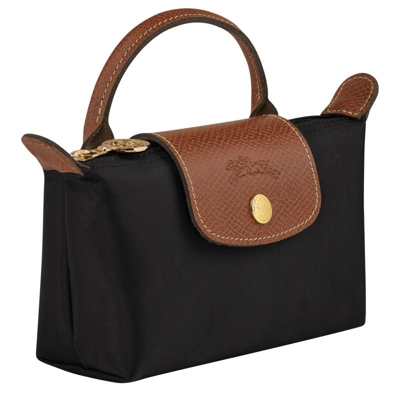 Black Longchamp Le Pliage Original with handle Women's Pouches | 91842-RYPM