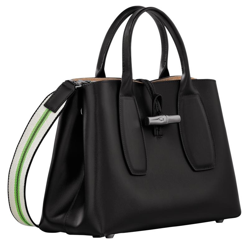 Black Longchamp Roseau M Women's Handbags | 65497-BVXF