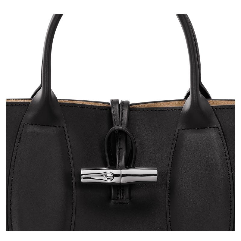 Black Longchamp Roseau M Women's Handbags | 65497-BVXF