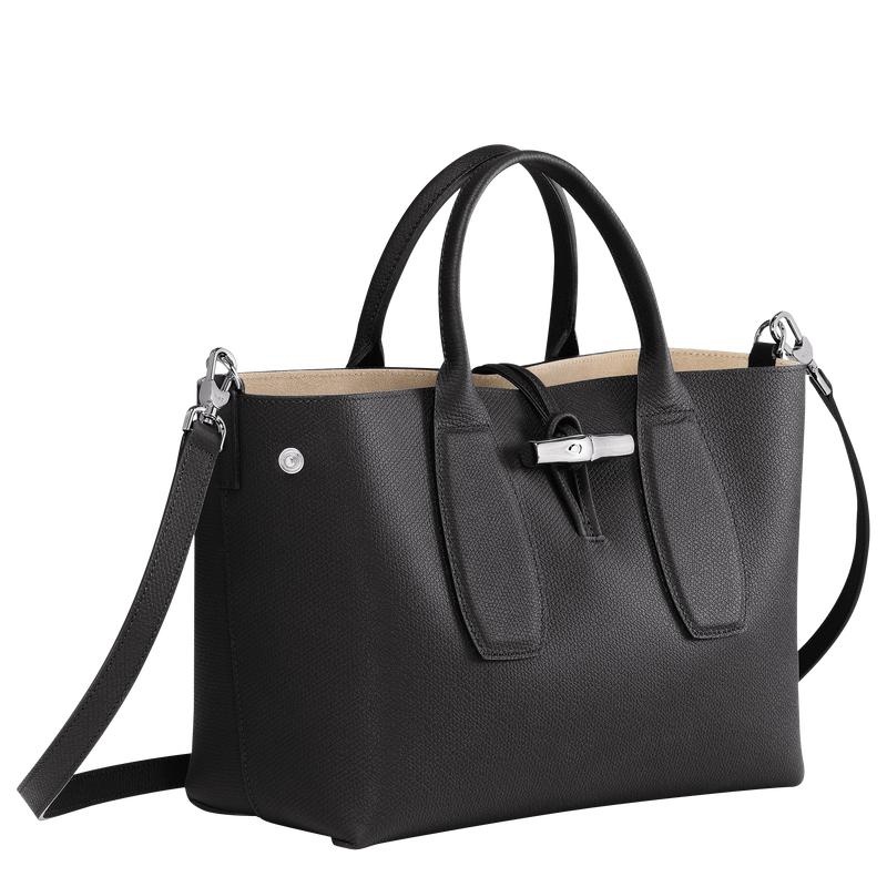 Black Longchamp Roseau M Women's Handbags | 91752-QGAR