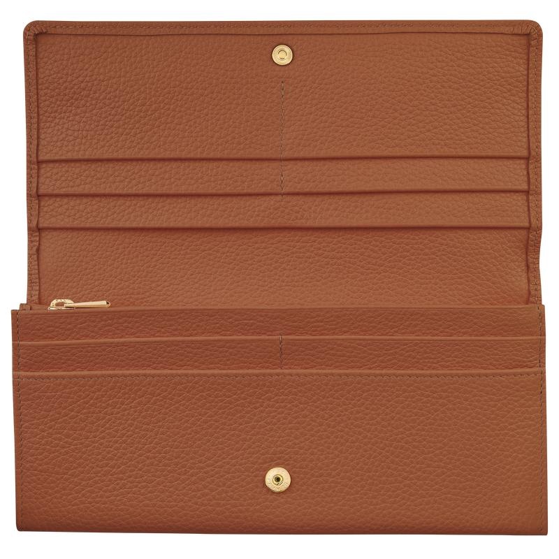 Caramel Brown Longchamp Le Foulonné Continental Women's Wallets | 35418-PJVY