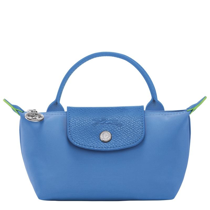 Cornflower Blue Longchamp Le Pliage Green with handle Women\'s Pouches | 61392-CFTM