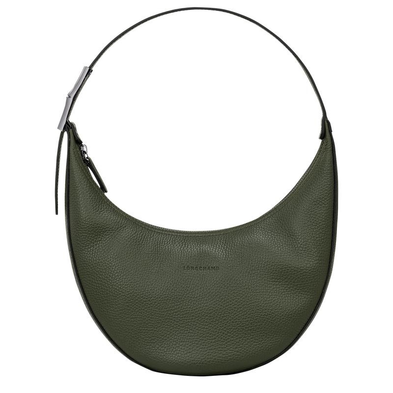 Khaki Longchamp Roseau Essential M Women\'s Hobo Bags | 04859-YKVD