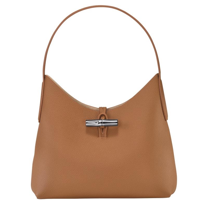 Natural Brown Longchamp Roseau M Women\'s Hobo Bags | 81459-TBEP