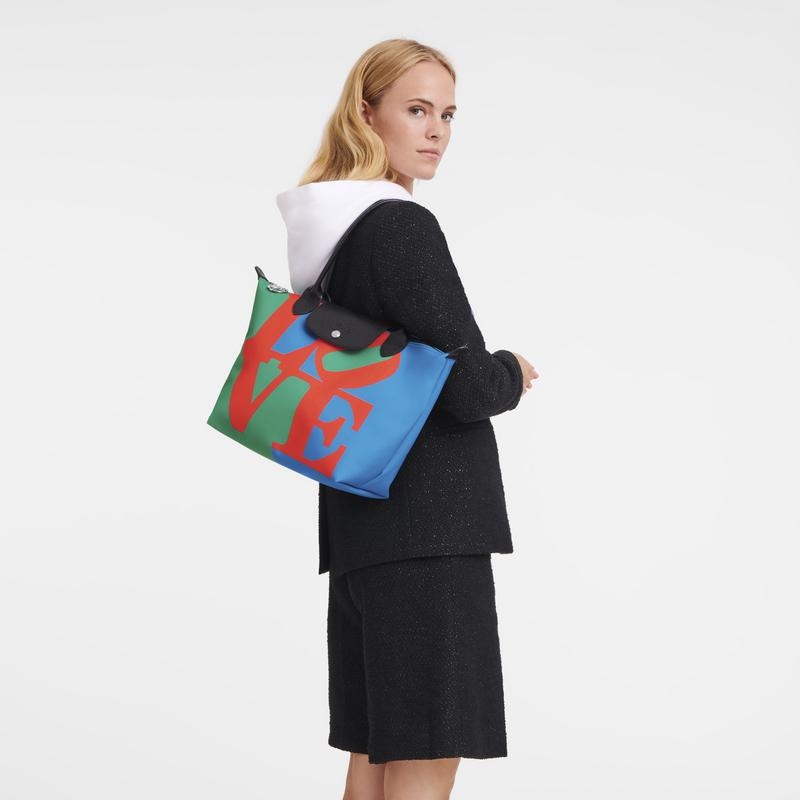 Red/Navy Longchamp x Robert Indiana M Women's Tote Bag | 86907-WGFC