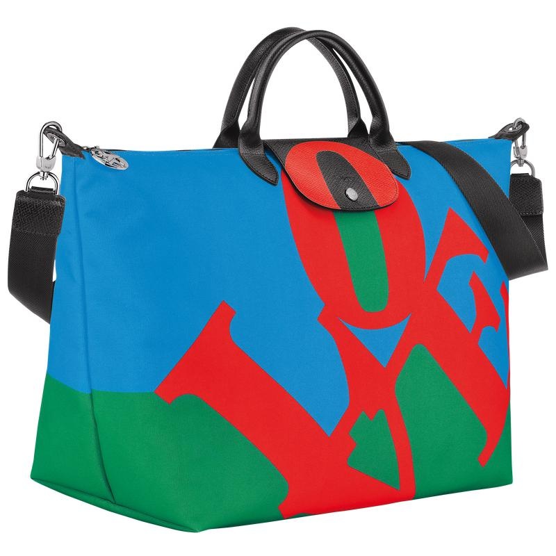 Red/Navy Longchamp x Robert Indiana Men's Travel Bags | 89413-DITZ