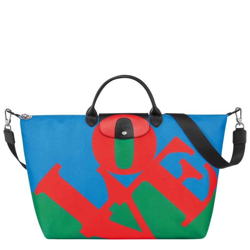 Red/Navy Longchamp x Robert Indiana Men\'s Travel Bags | 89413-DITZ