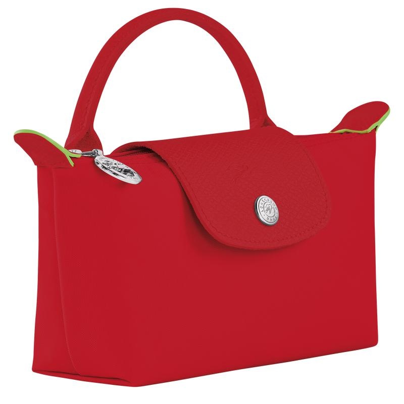 Tomato Red Longchamp Le Pliage Green with handle Women's Pouches | 57083-QZWN