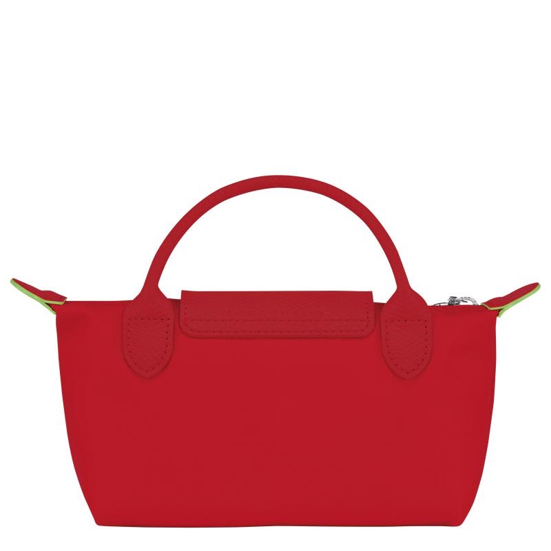 Tomato Red Longchamp Le Pliage Green with handle Women's Pouches | 57083-QZWN