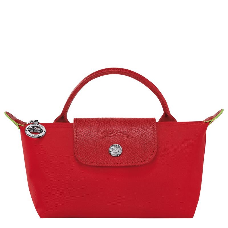 Tomato Red Longchamp Le Pliage Green with handle Women\'s Pouches | 57083-QZWN